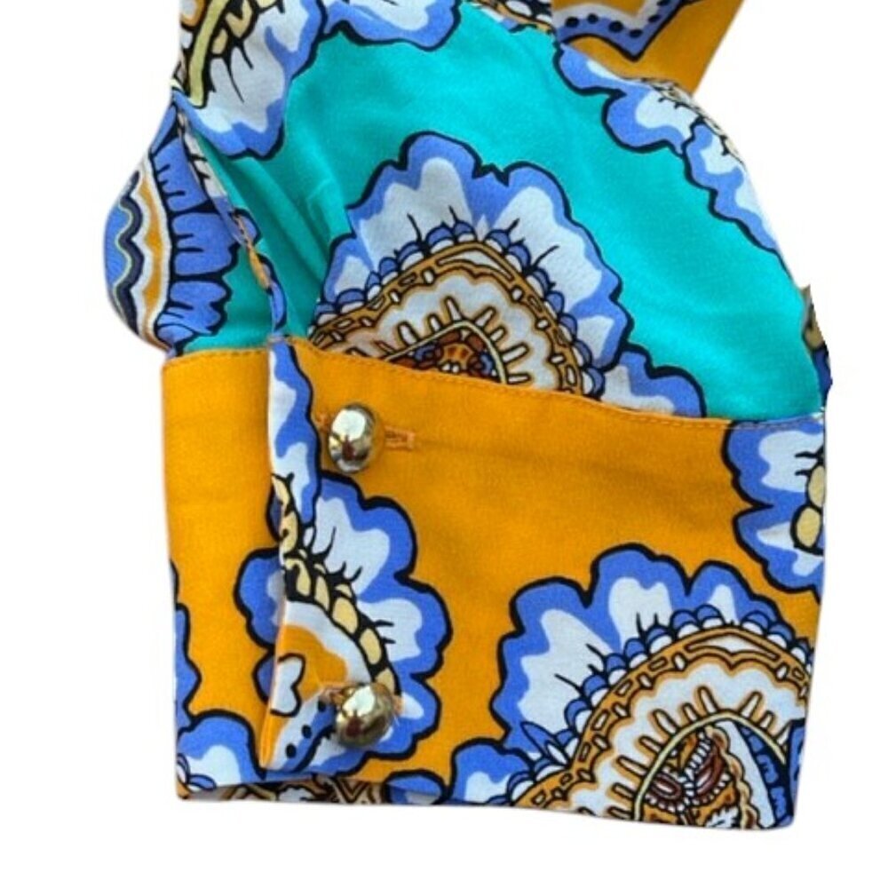 Hale Bob Women's Button Down 100% Silk Multi Color Yellow Blouse Paisley Print M - Picture 6 of 16